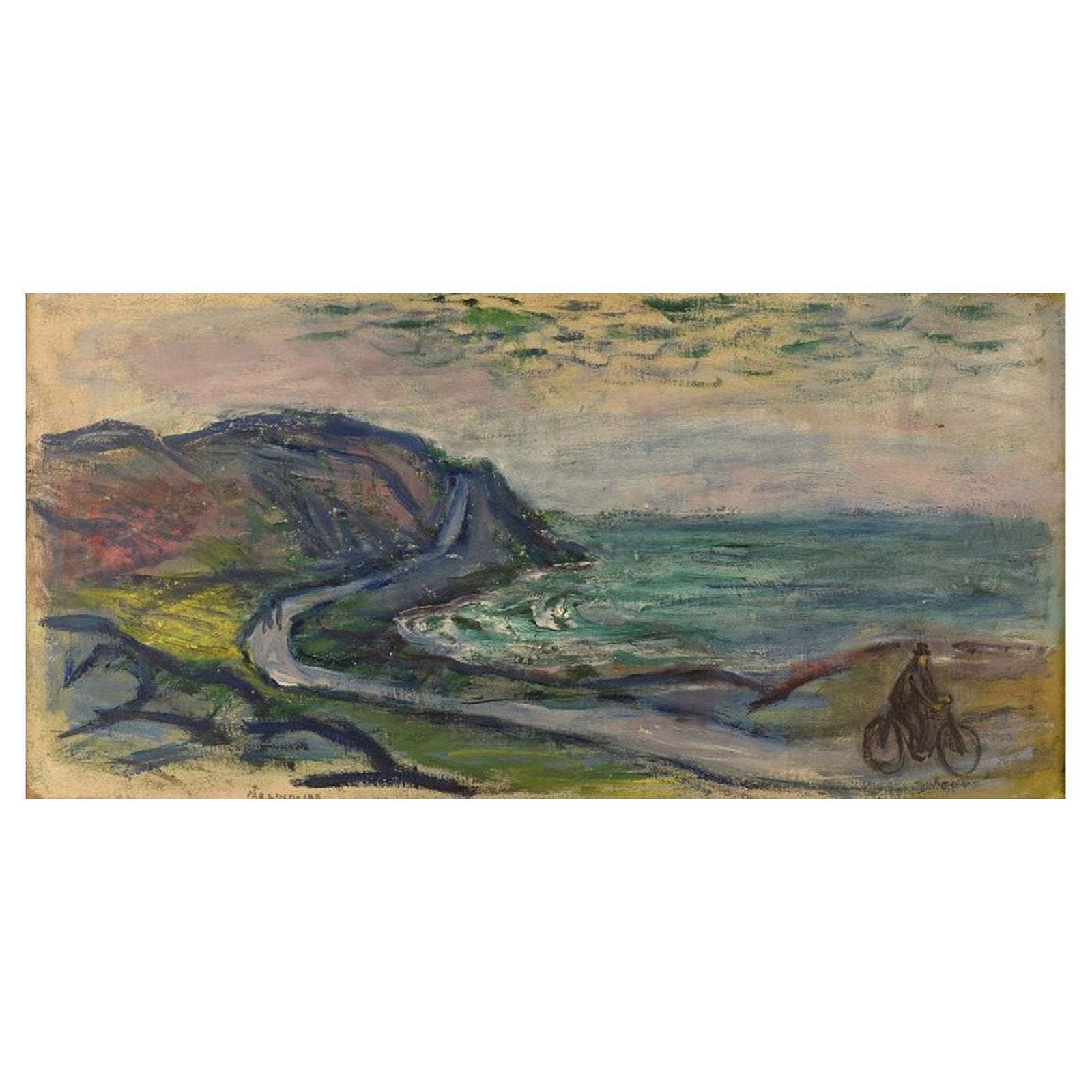 Pär Lindblad Sweden Oil On Canvas Modernist Landscape 1940s photo vintage