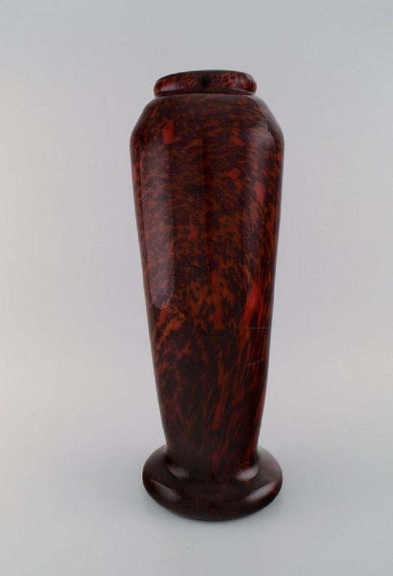 Very Large Lorrain Art Deco Vase In Red Mouth Blown Art Glass photo for sale