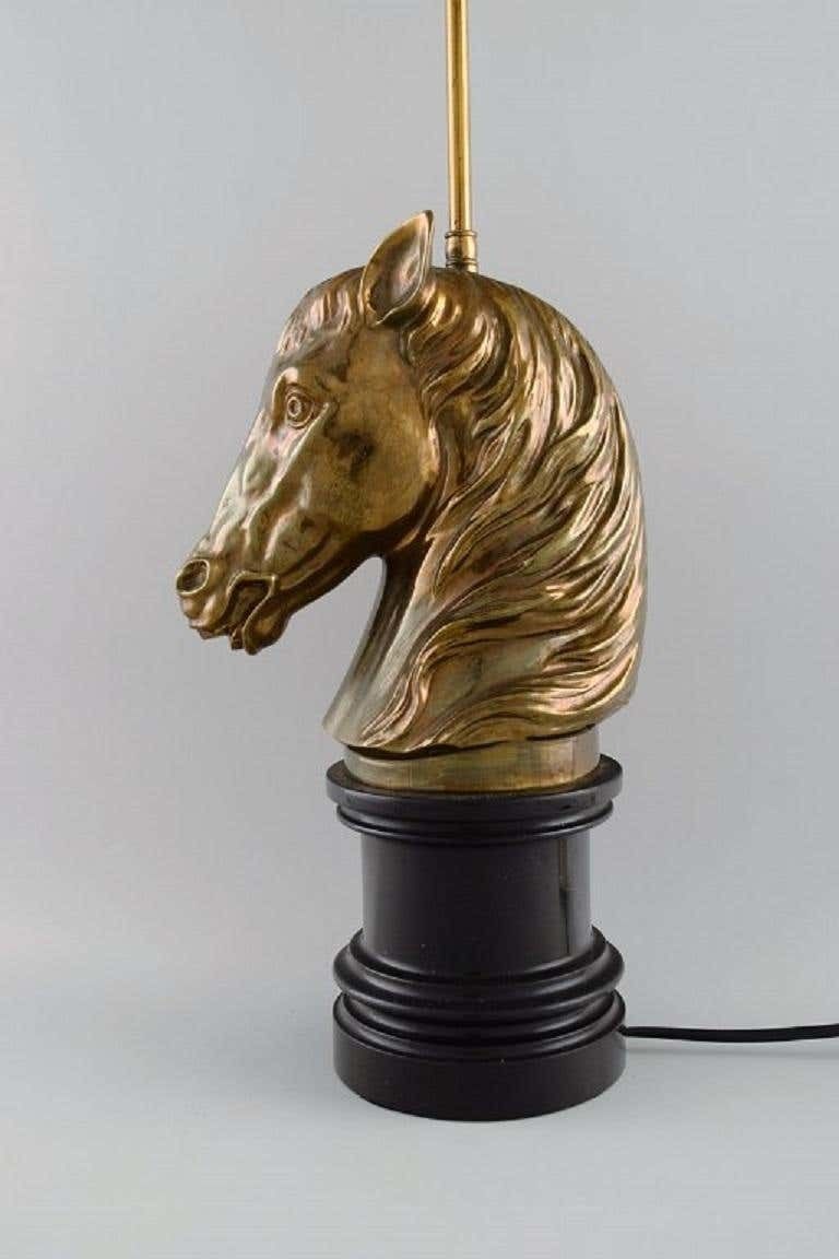 La Maison Charles, France, Large Horse Head Table Lamp In Brass, Mid 20th C photo furniture