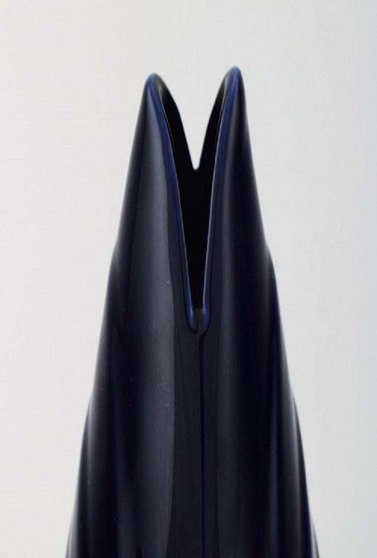 Upsala Ekeby  Karlskrona Ceramic Vase Navy Blue Glaze With Gold Decoration photo Home Decor