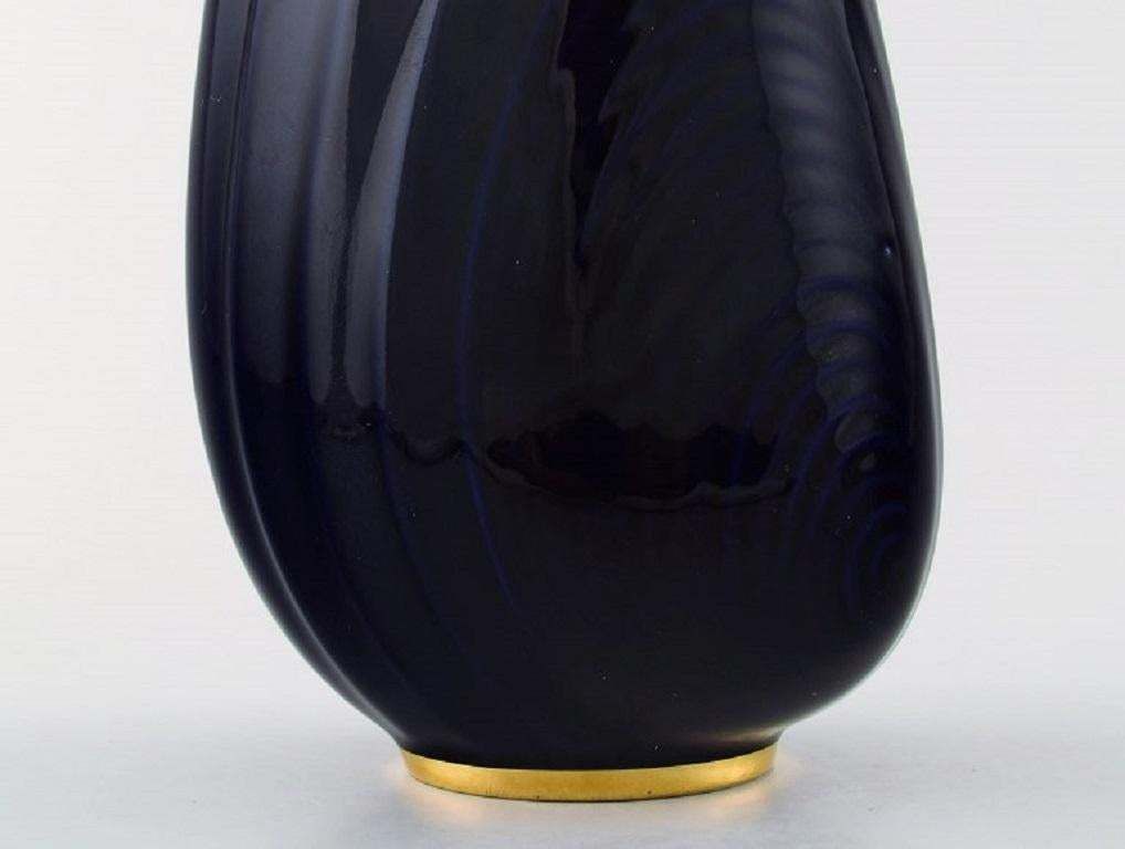 Upsala Ekeby  Karlskrona Ceramic Vase Navy Blue Glaze With Gold Decoration photo 270.0
