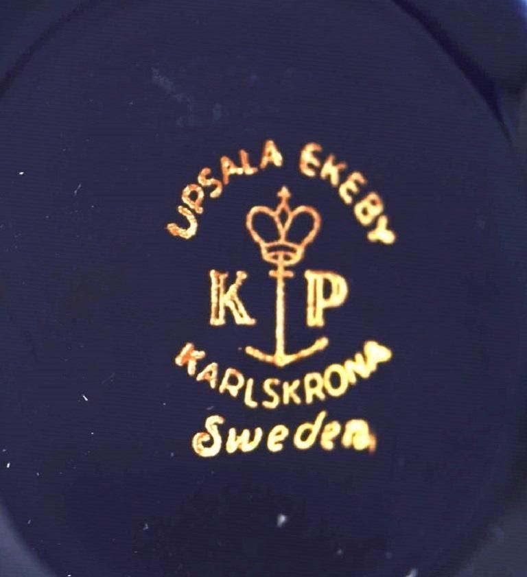 Upsala Ekeby  Karlskrona Ceramic Vase Navy Blue Glaze With Gold Decoration photo vinterior