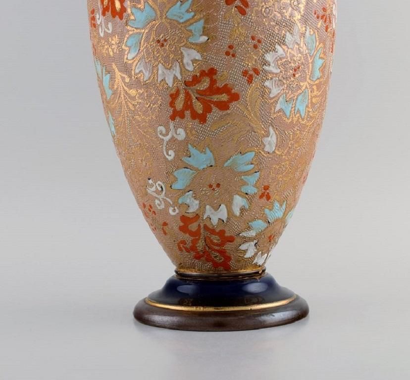 Large Doulton Lambeth Pottery Vase With Hand Painted Flowers And Gold Decoration photo Home Decor