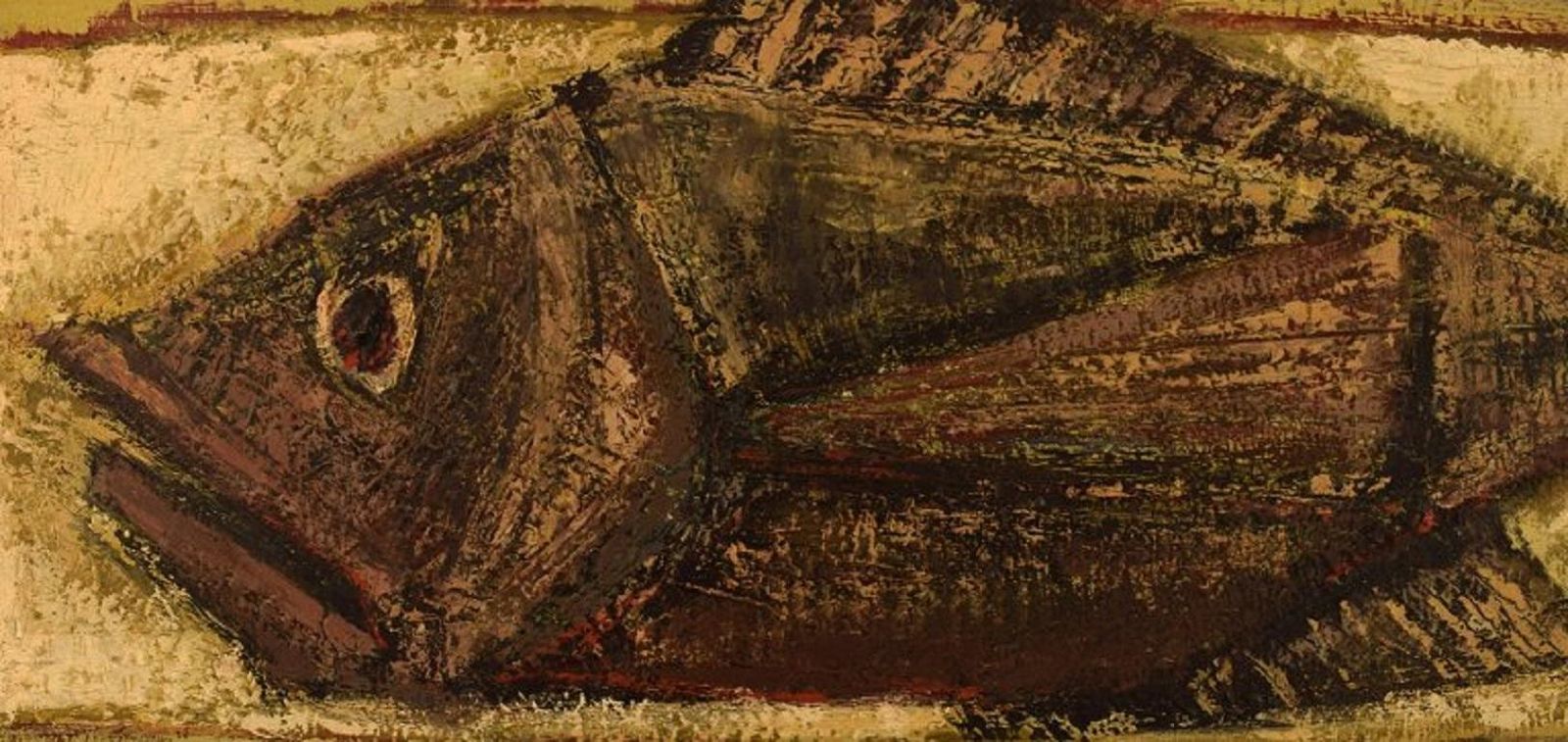 Pierre Fournel, France, Oil On Board, Fish, Dated 1961 photo for sale