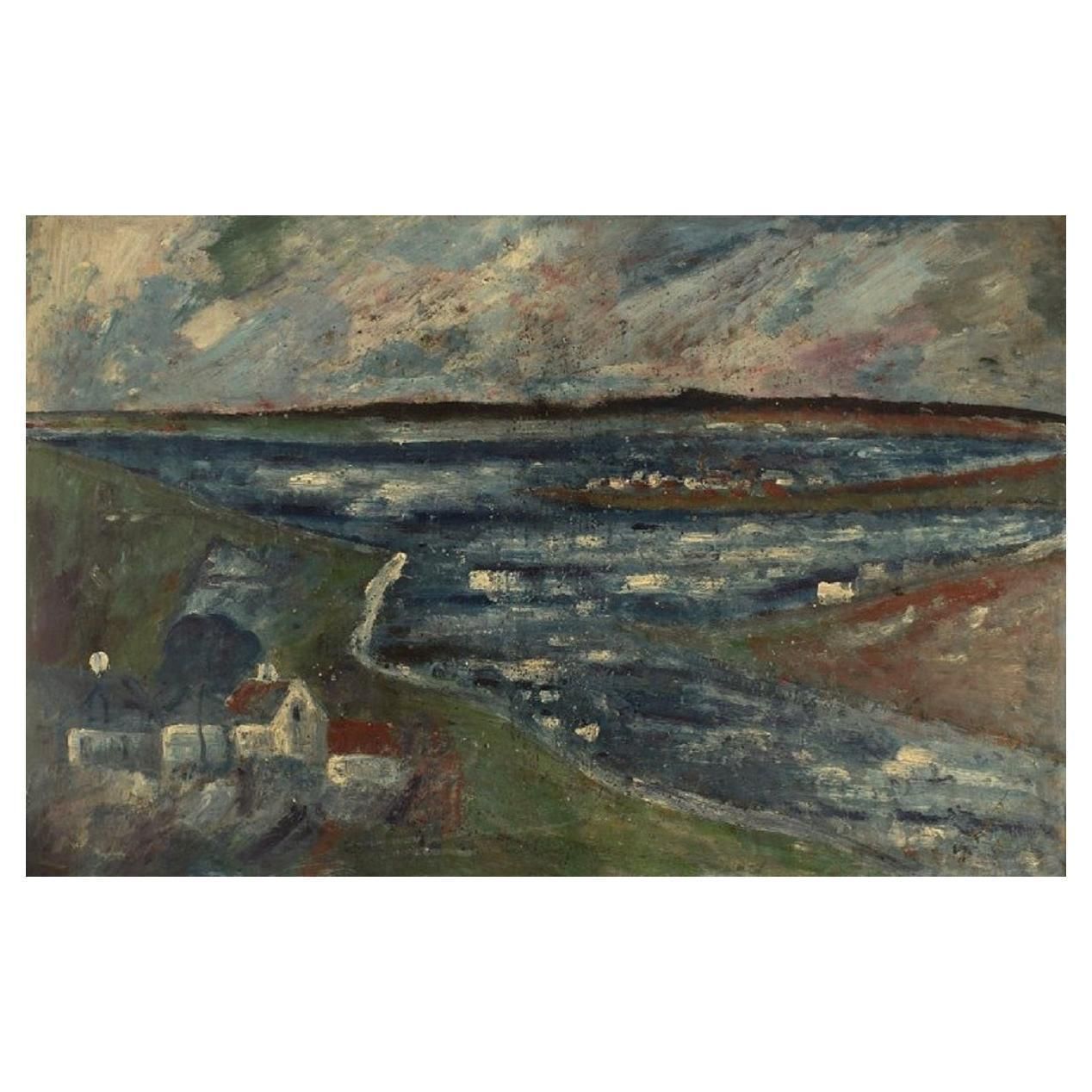 Svend Aage Tauscher Oil On Canvas, Modernist Landscape