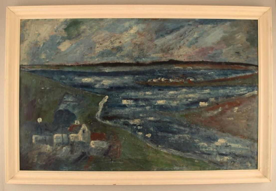 Svend Aage Tauscher Oil On Canvas, Modernist Landscape photo furniture