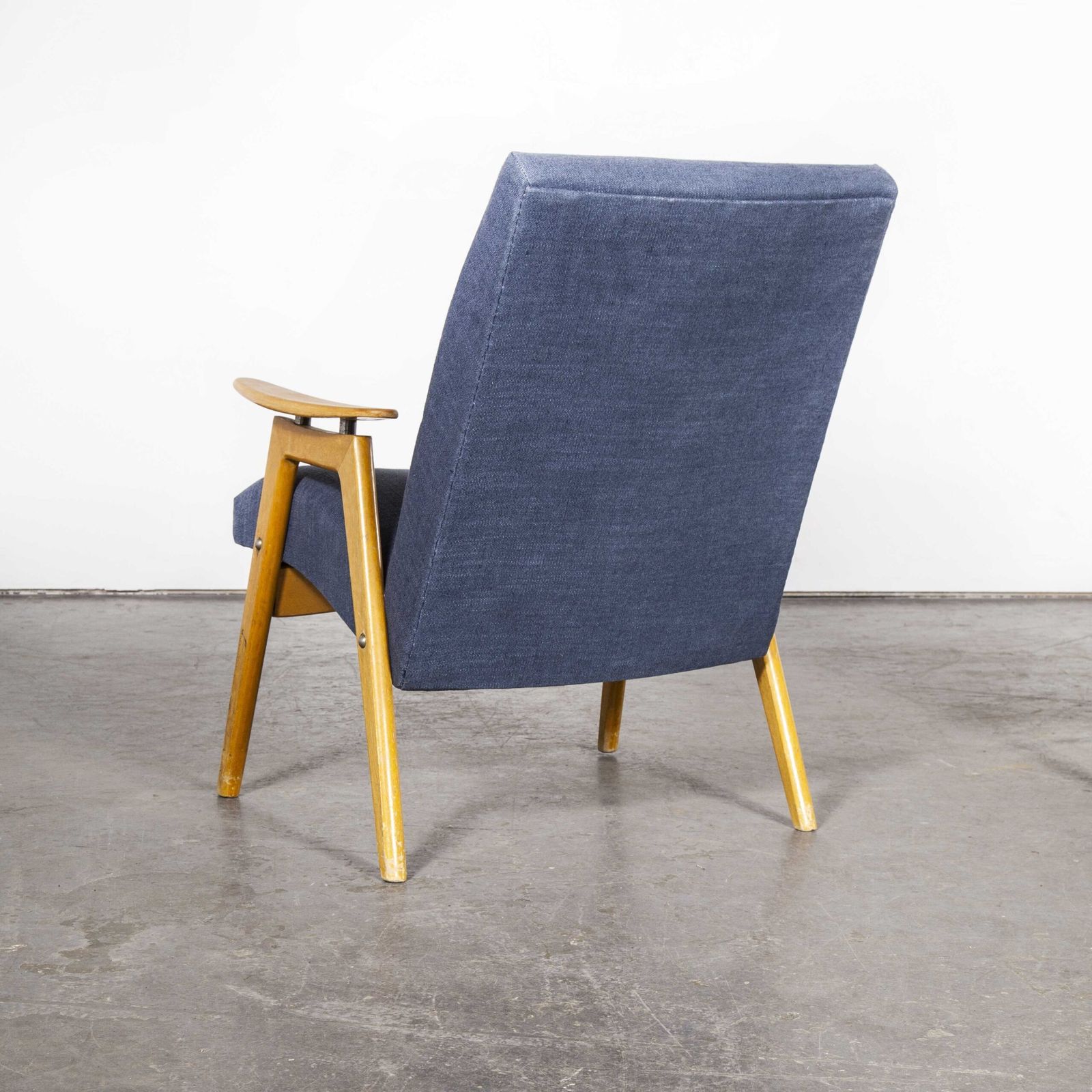 Mid Century Pair Of Upholstered Armchairs With Straight Arms And Top Caps photo buy