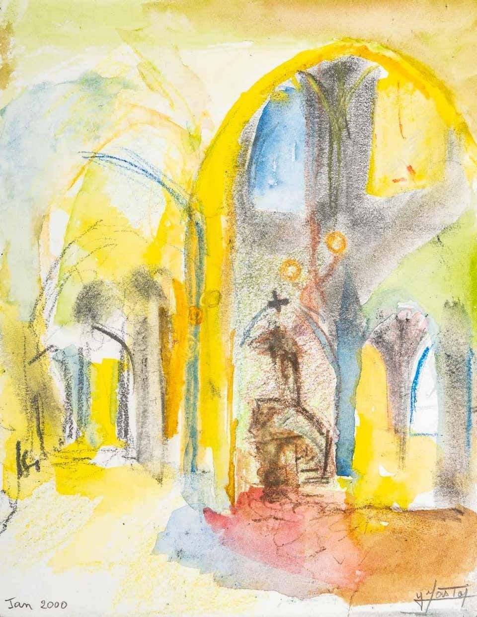 Pair Of Watercolours, Church Interior photo 610.08