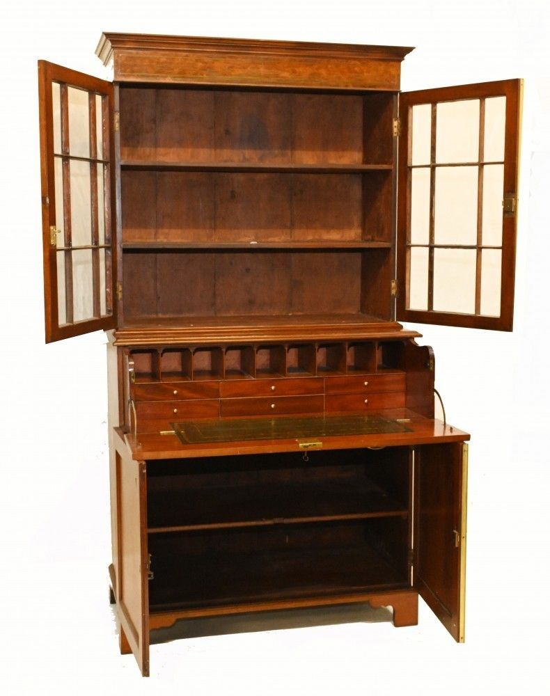 Georgian Secretaire Bookcase Desk Mahogany 1800 photo vintage