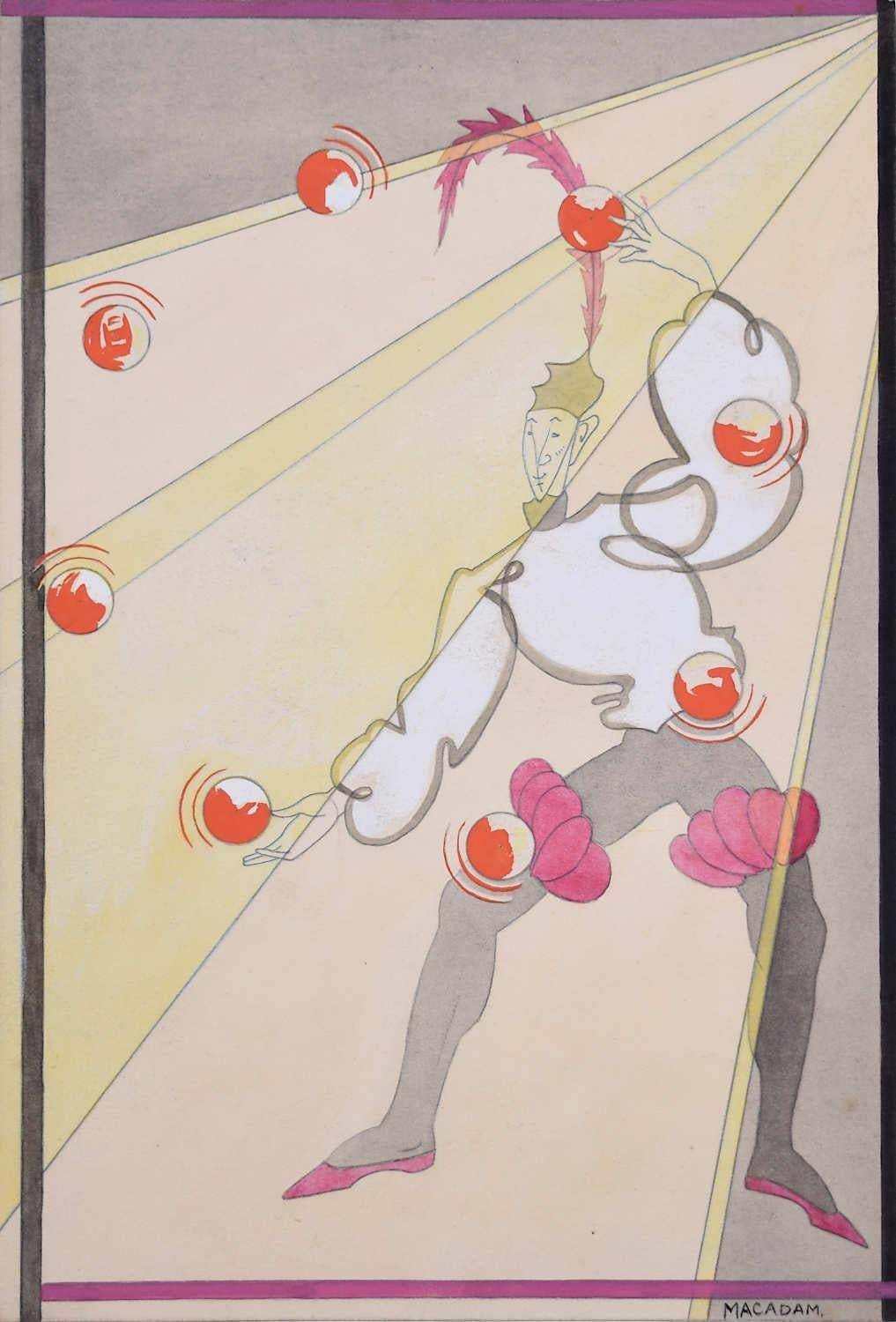 Margaret Macadam: Juggler, C. 1930 Art Deco Watercolour Drawing