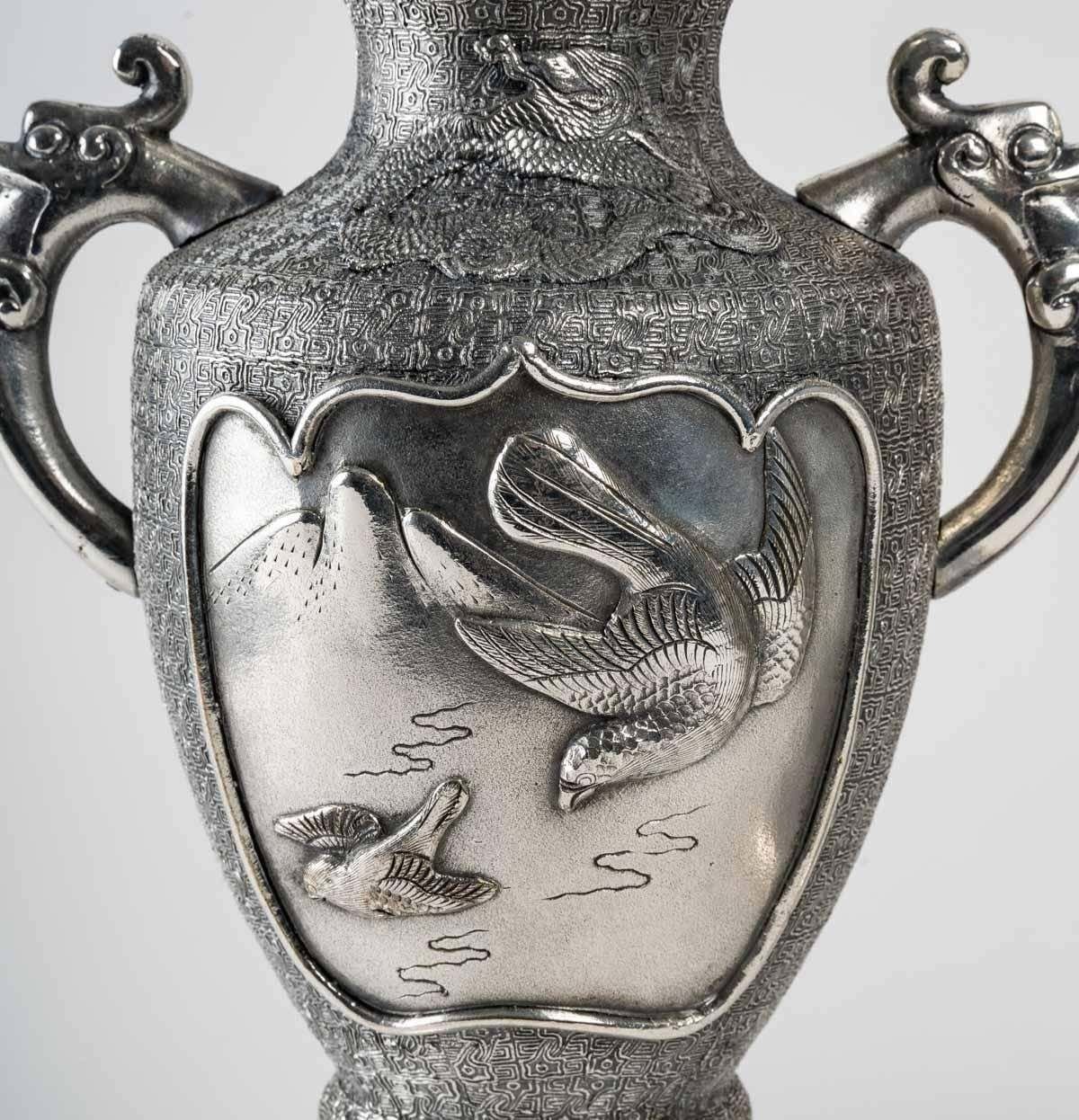 Pair Of Silvered Metal Vases, Asia photo 2628.8