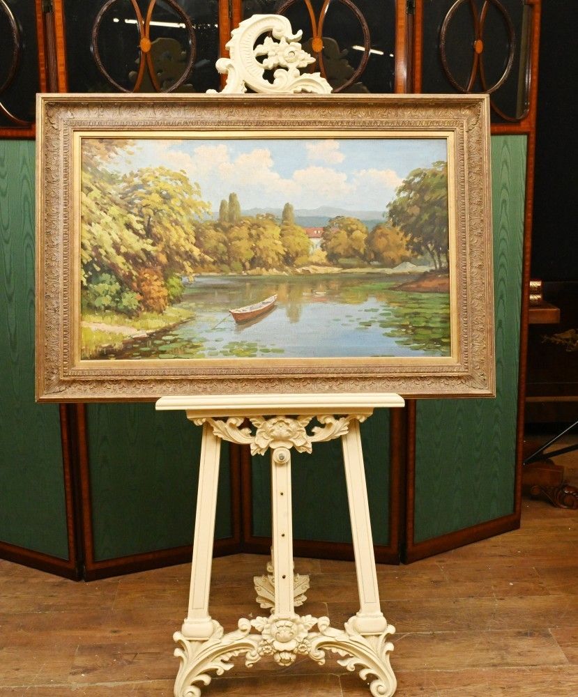 Antique French Oil Painting   Signed Impressionist Landscape