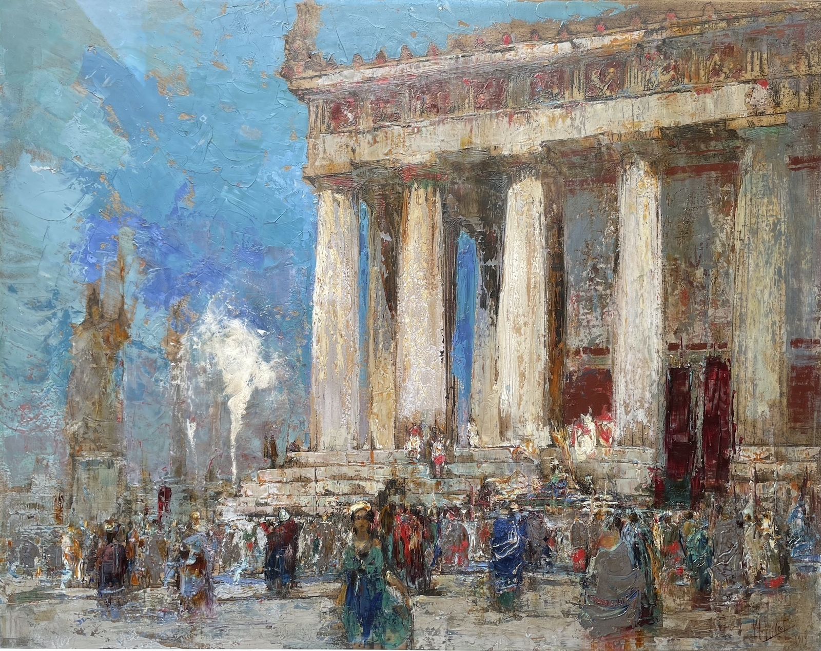 20th Century Painting Of A Figures By A Classical Temple By William Walcot photo vinterior