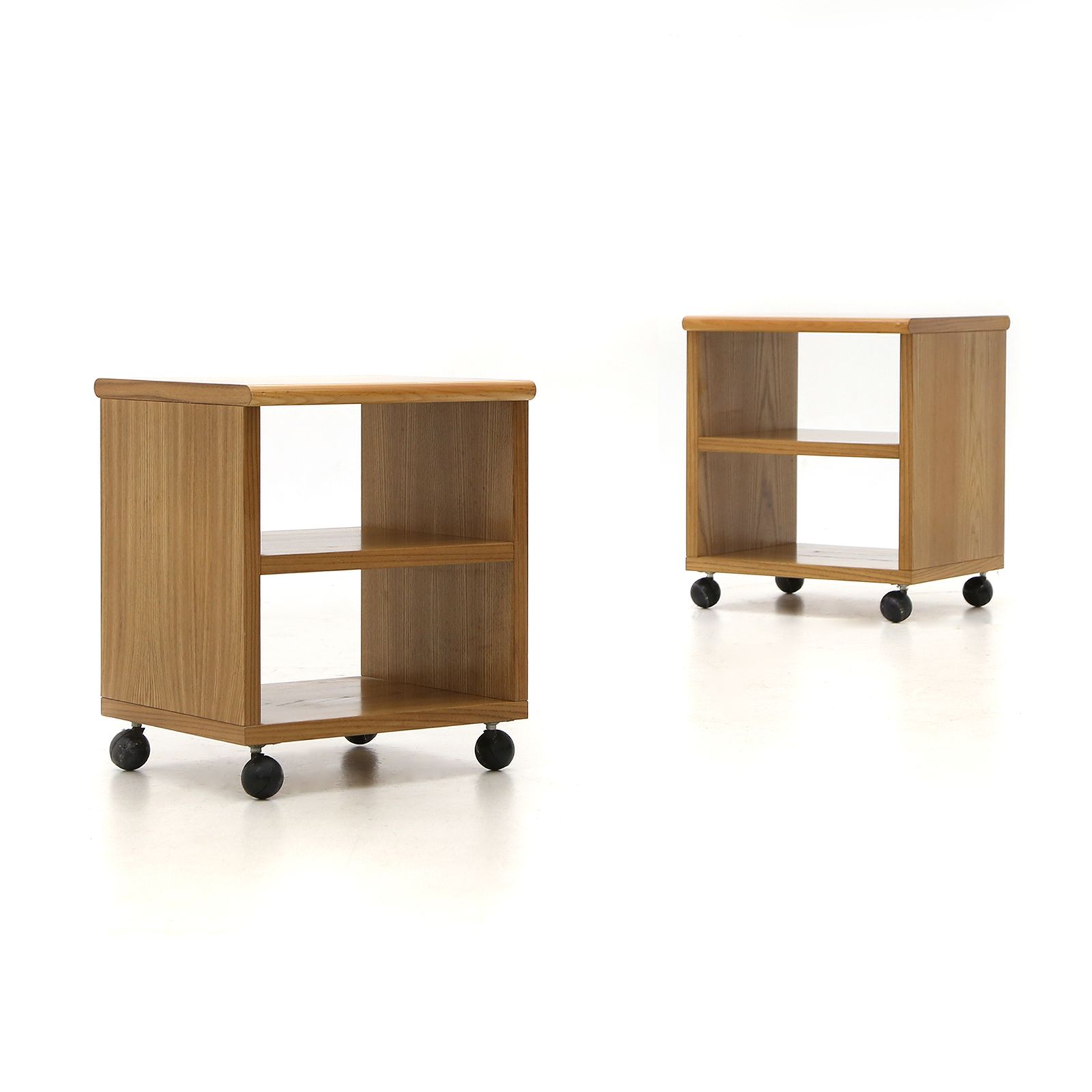 Pair Of Wooden Bedside Tables With Wheels, 1970s