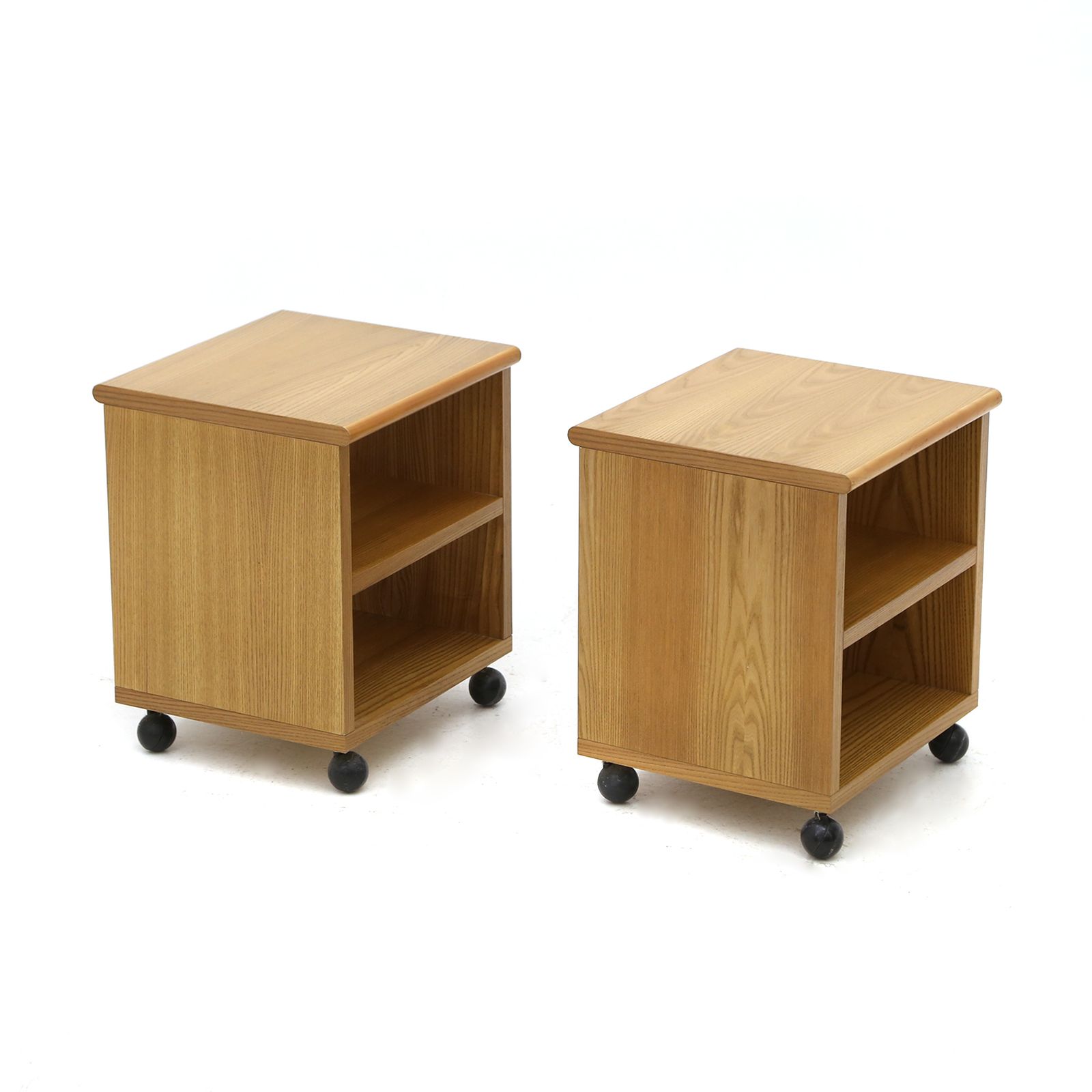 Pair Of Wooden Bedside Tables With Wheels, 1970s photo vinterior