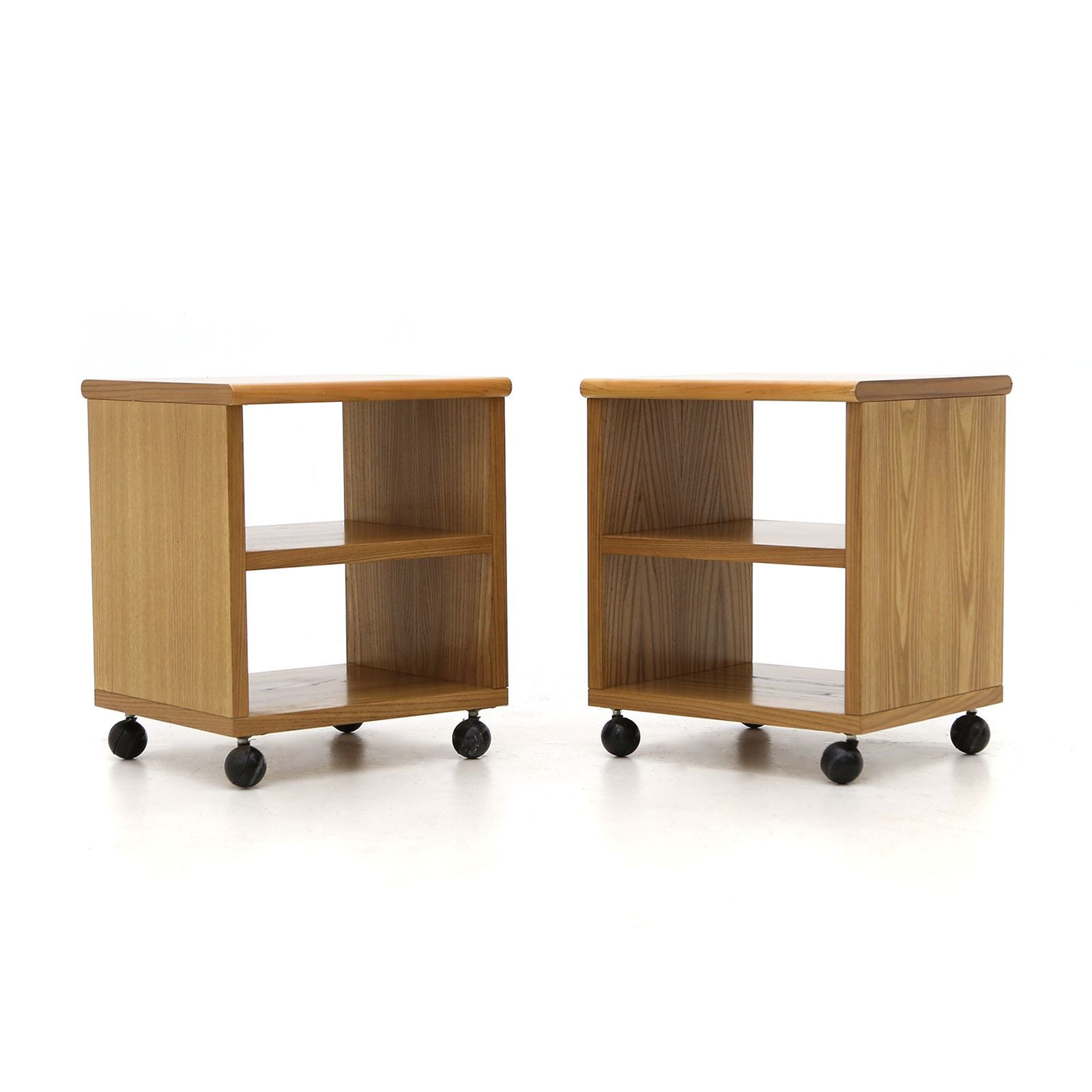 Pair Of Wooden Bedside Tables With Wheels, 1970s photo buy