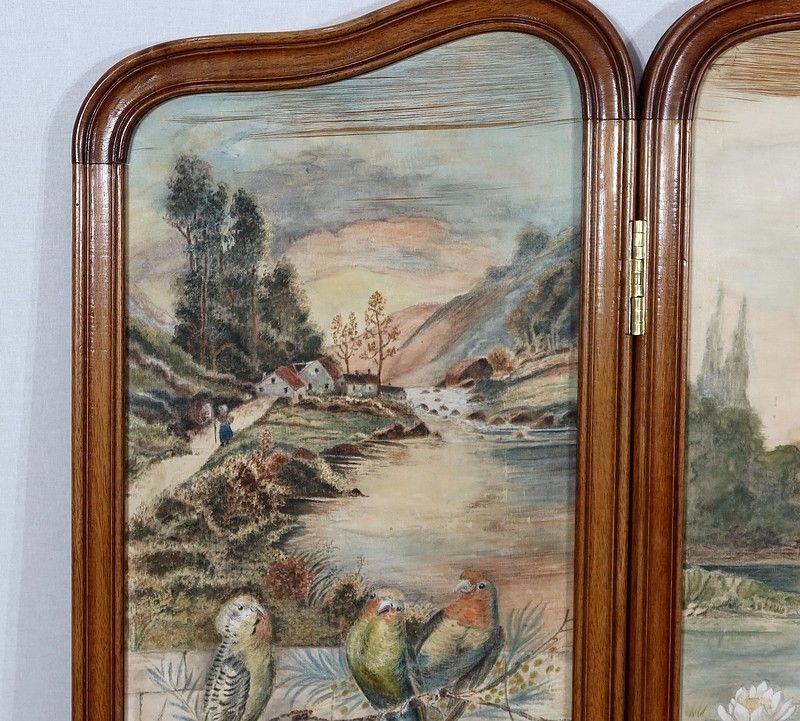 Screen In Painted Silk And Solid Walnut – 1900 photo vinterior
