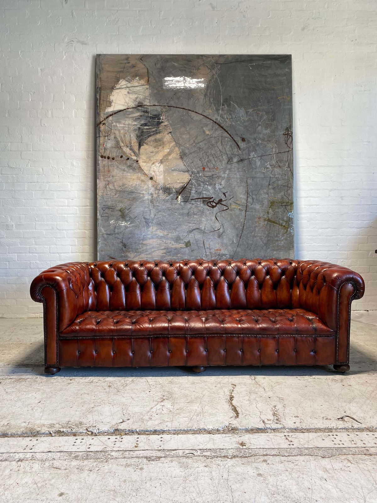 Exceptional! Midc Chesterfield Sofa In Rich Cognac