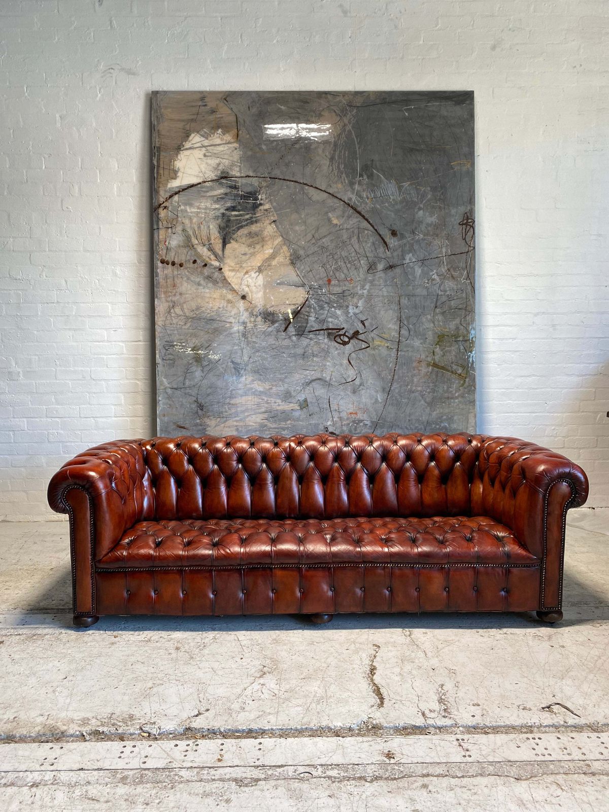 Exceptional! Midc Chesterfield Sofa In Rich Cognac photo vinterior