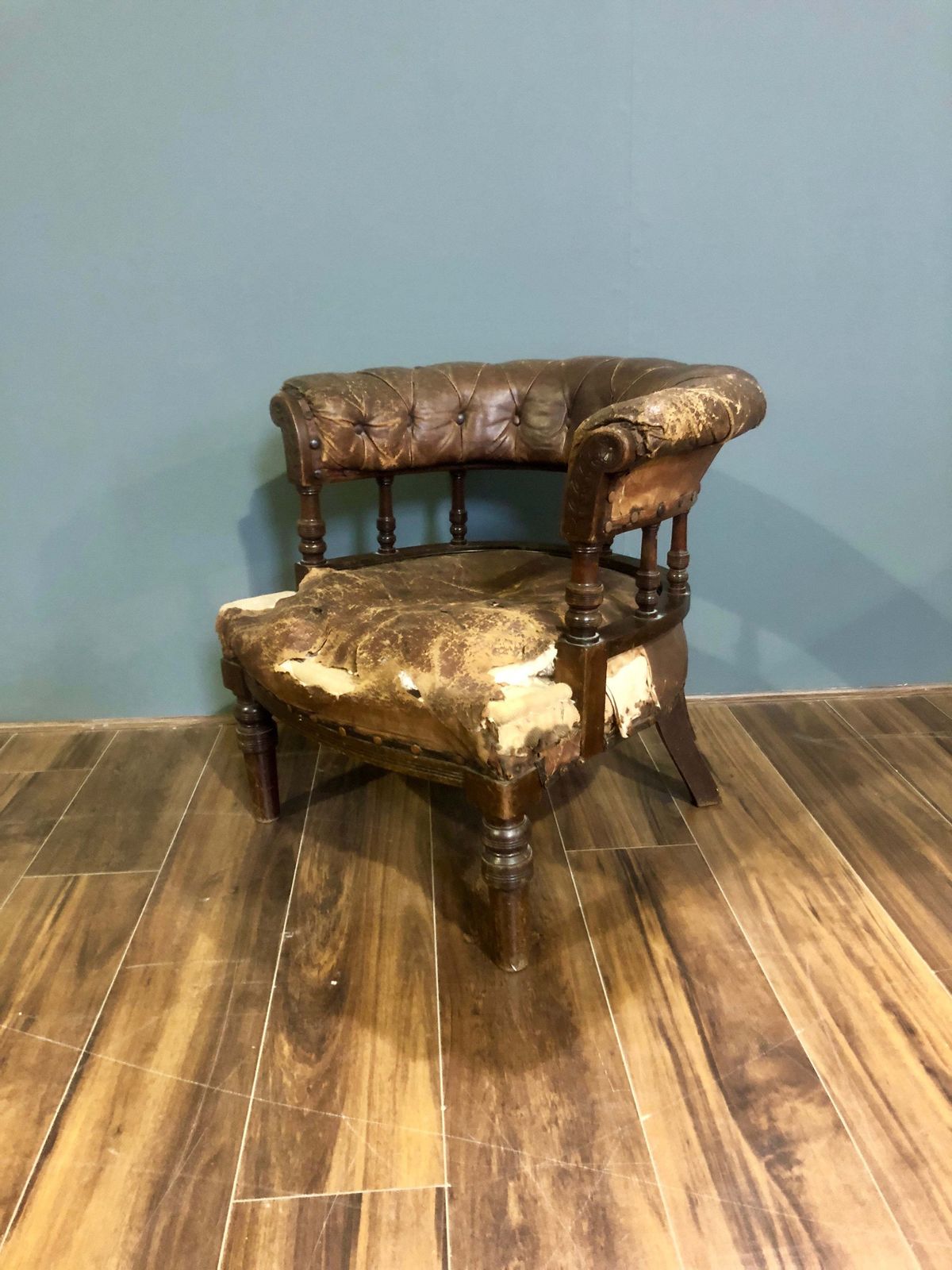 Early 19thc Captains Chair In Original Leather photo for sale