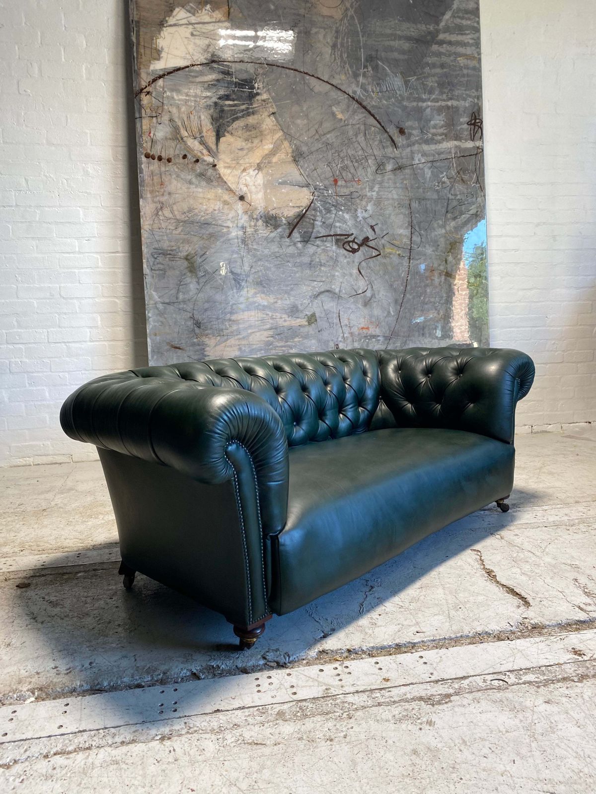 Antique 19thc Chesterfield In Bank Of England Green photo furniture