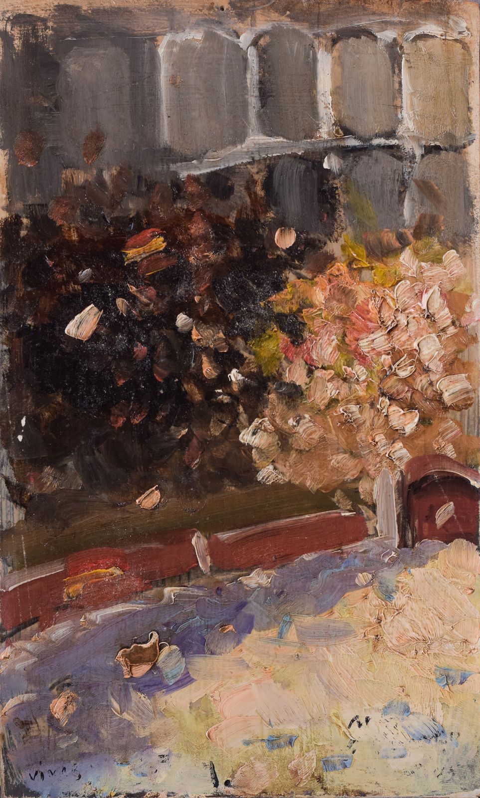 Paar Impressionistische Olieschetsen Van Een Stierengevecht photo vintage