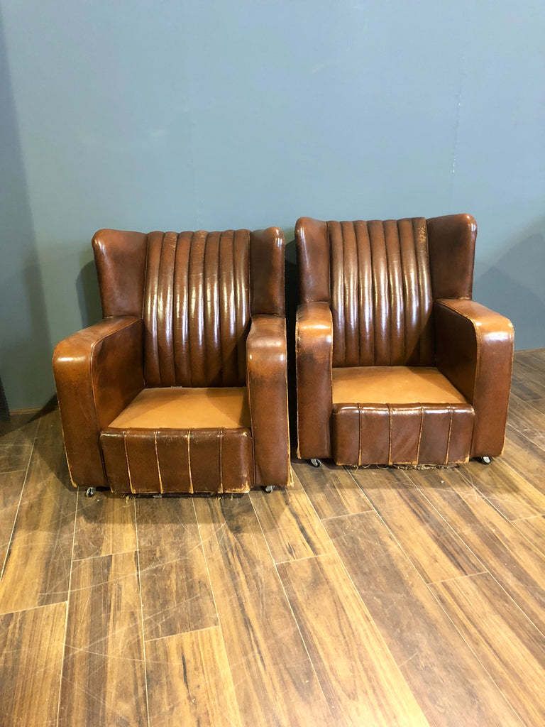 A Very Very Nice Matching Pair Of Early 20thc Leather Armchairs photo Furniture