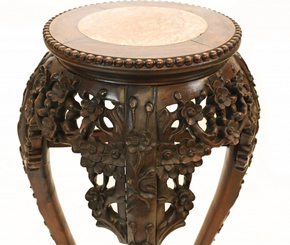 Antique Chinese Pedestal Stand Table Carved 1840 photo buy
