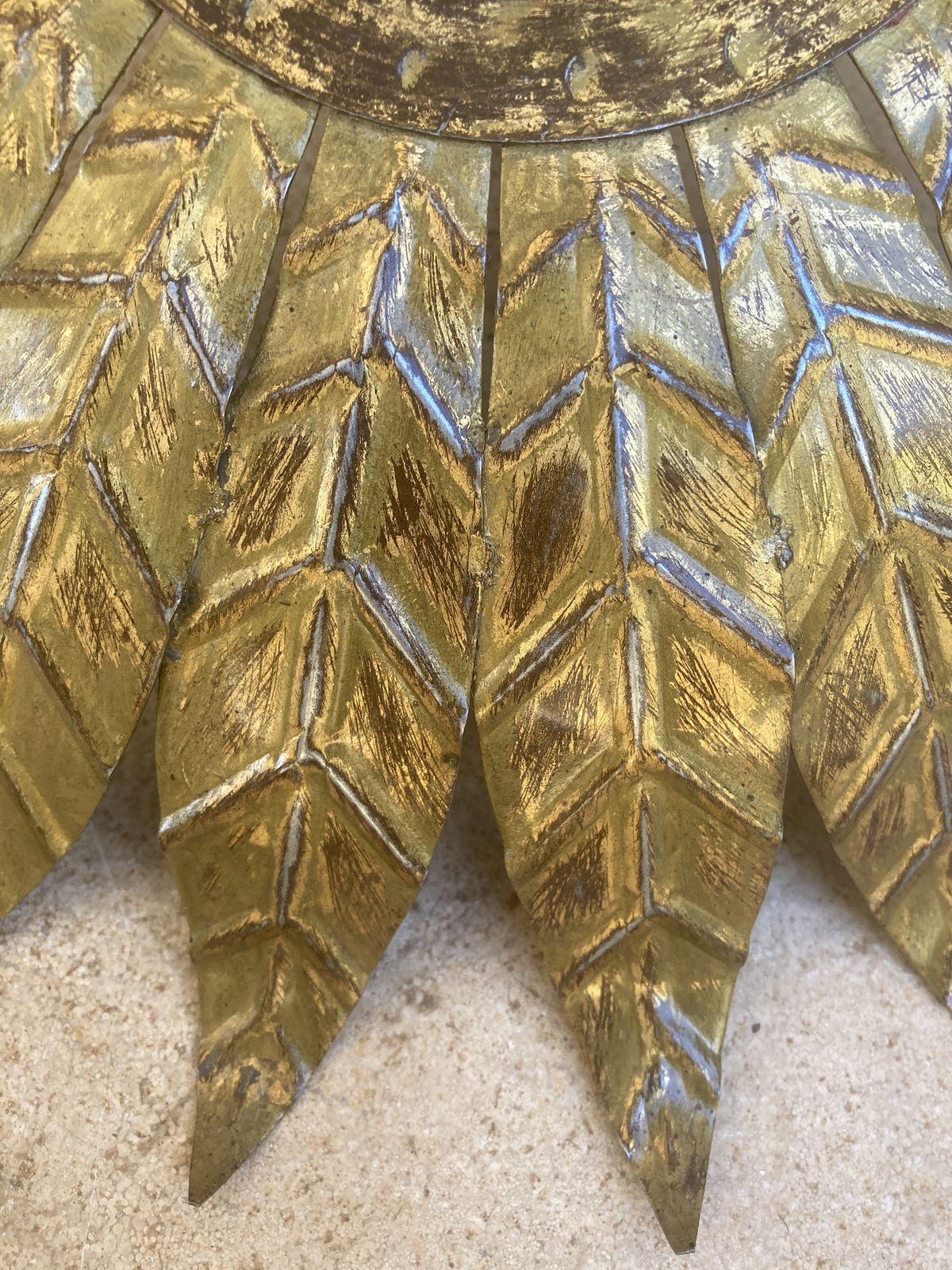Pair Of Mid Century Spanish Sunburst Ceiling Light Fixture Or Wall Sconce In Wrought Gilt Iron, 1960s photo 1575.0