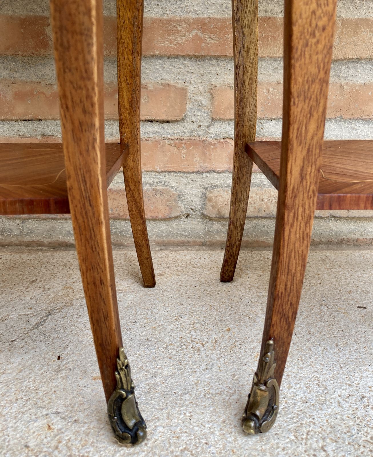 photo for sale Pair Of French Louis XV Style Walnut And Marquetry Bedside Tables Or Nightstands With Three Drawers And Shelve
