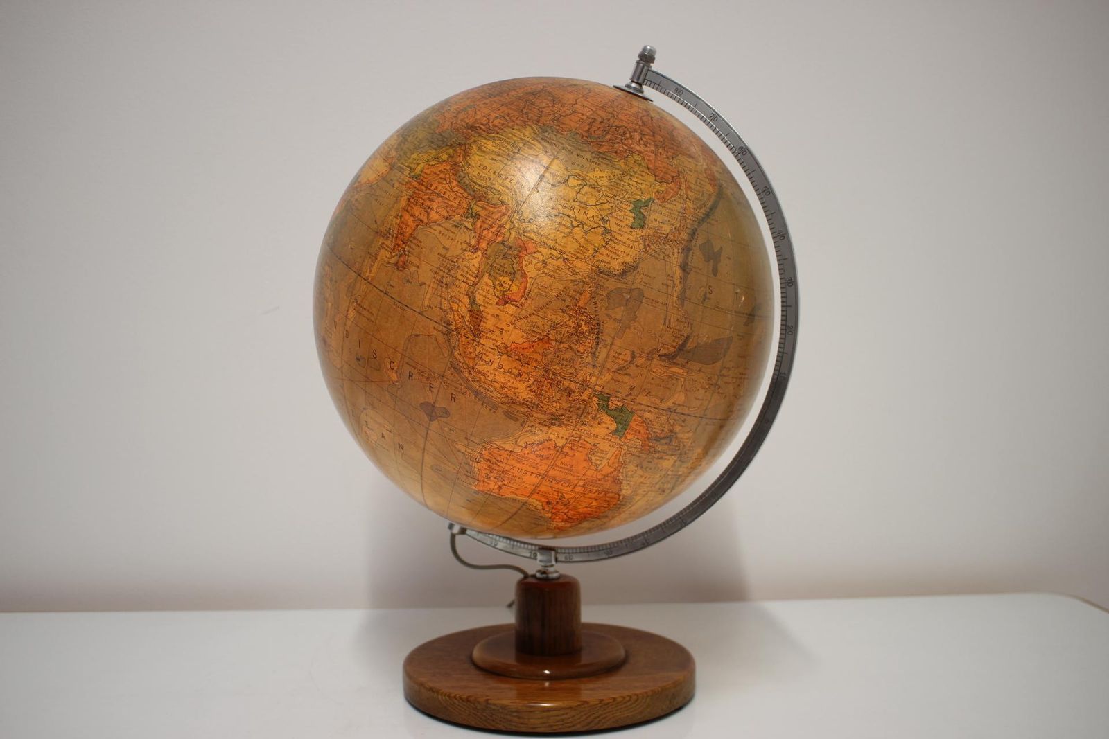 743.0 Mid Century Light Glass Globe With Wooden Base By Paul Rath, 1950s photo