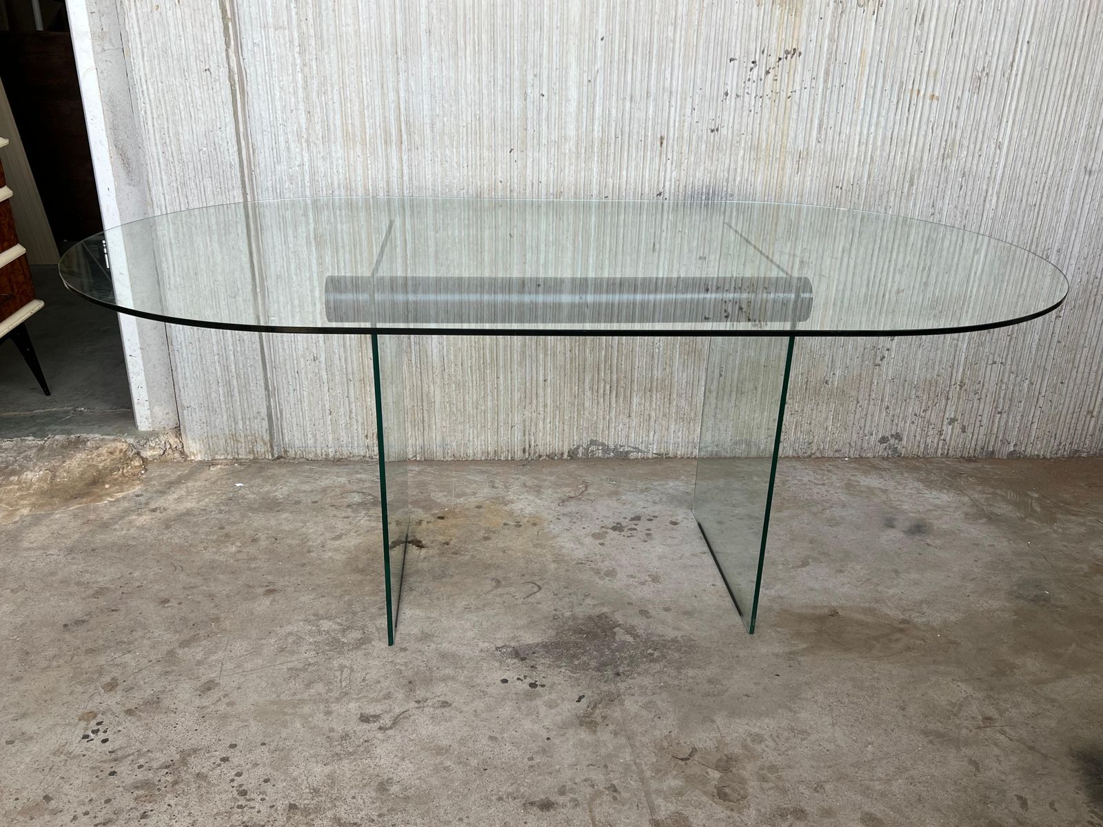 Mid Century Modern Glass Dining Room Table With Glass Legs In The Pace Style photo furniture