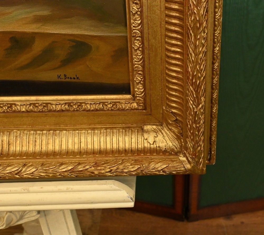 Dutch Oil Painting Still Life Floral Spray Gilt Frame photo vintage