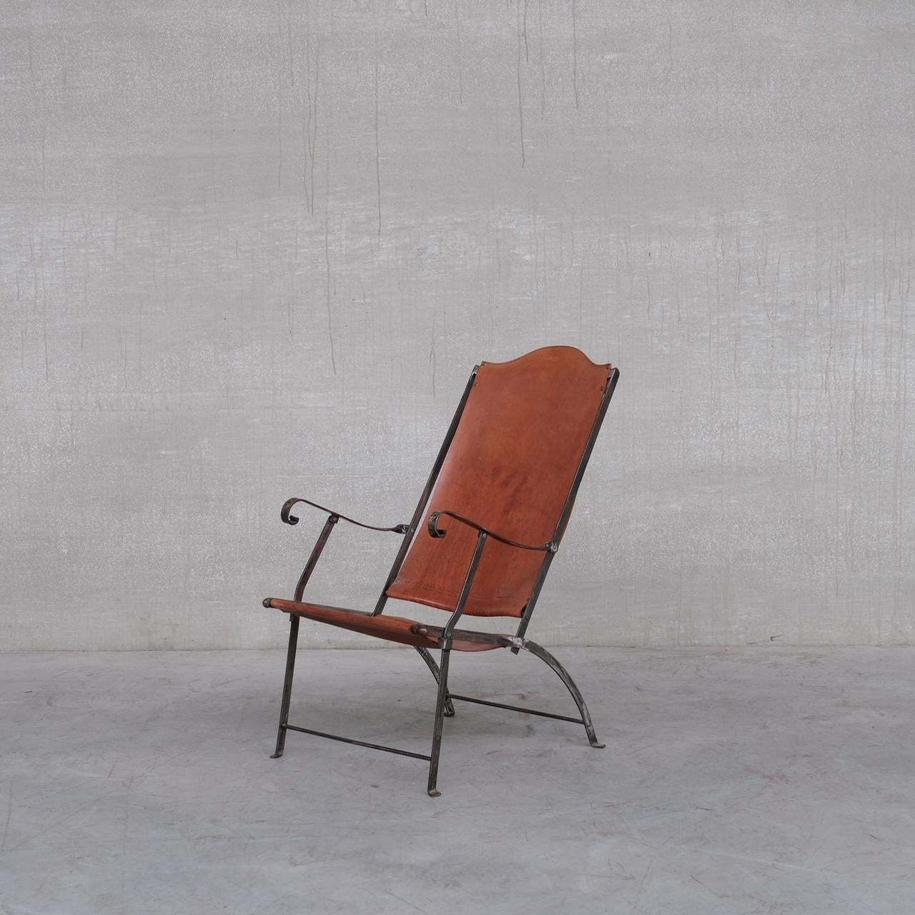 Pair Of Mid Century Leather And Metal Folding Armchairs photo furniture