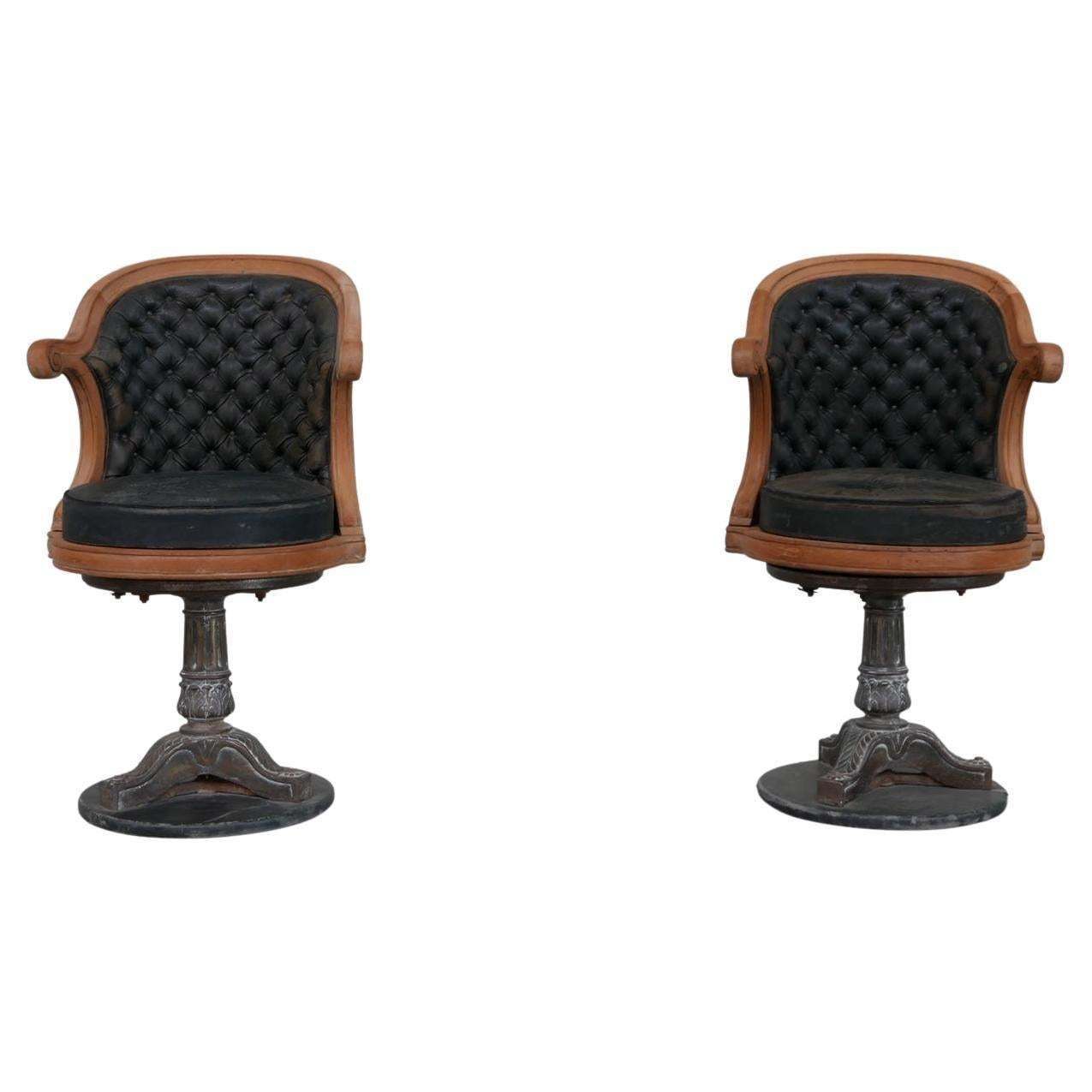 Pair Of Antique Captain's Swivel Office Chairs 2