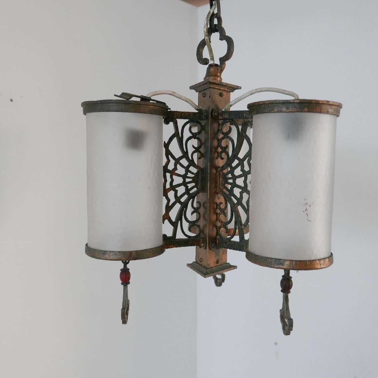 Antique English Frosted Glass Chandelier Pendants '2' photo furniture