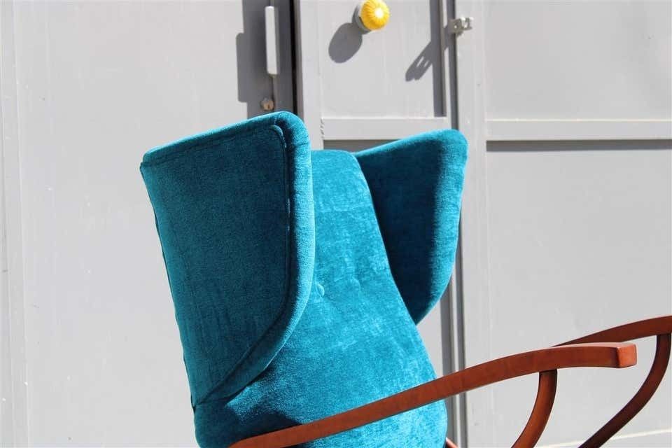 Pair Of Italian Armchairs In Cherry Wood Blue Velvet Paolo Buffa Design 1950 photo vinterior