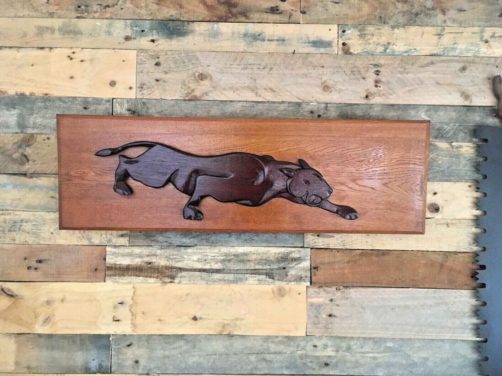 Jaguar Teak Wooden Wall Art Hanging Plaque Panel