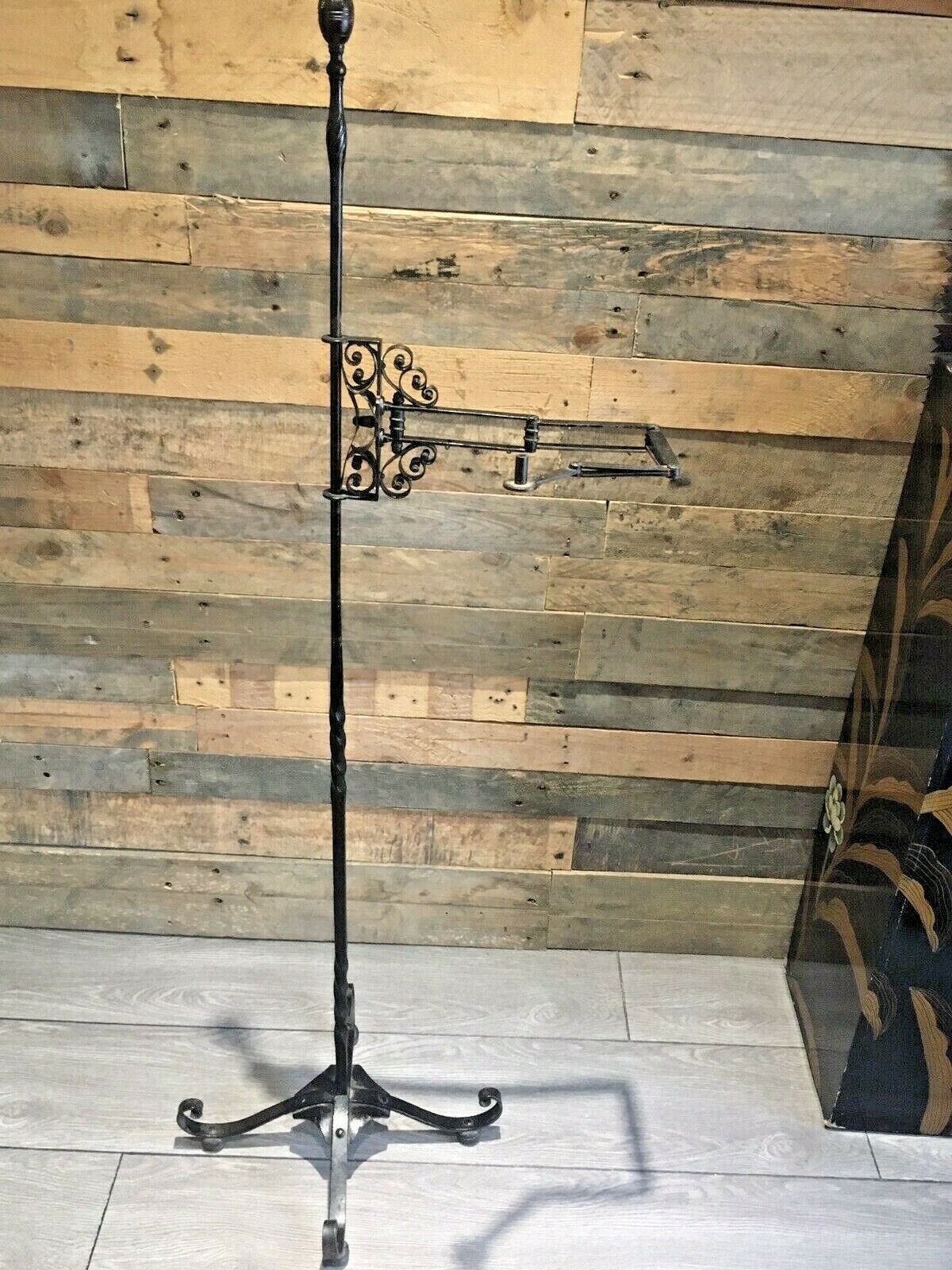 Superb Primitive Antique C1820 Blacksmith Forged Wrought Iron Floor Standing Whale Oil Lamp Country House Farmhouse Candle Stand photo buy
