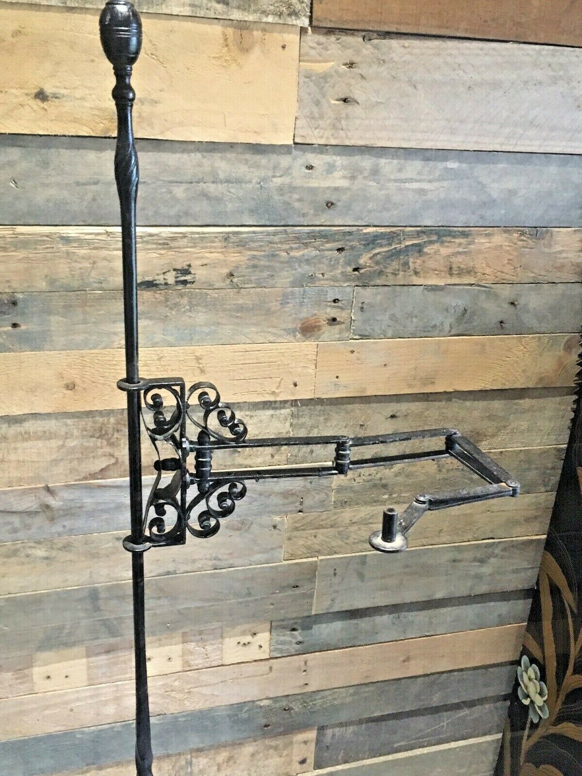 Superb Primitive Antique C1820 Blacksmith Forged Wrought Iron Floor Standing Whale Oil Lamp Country House Farmhouse Candle Stand photo vintage