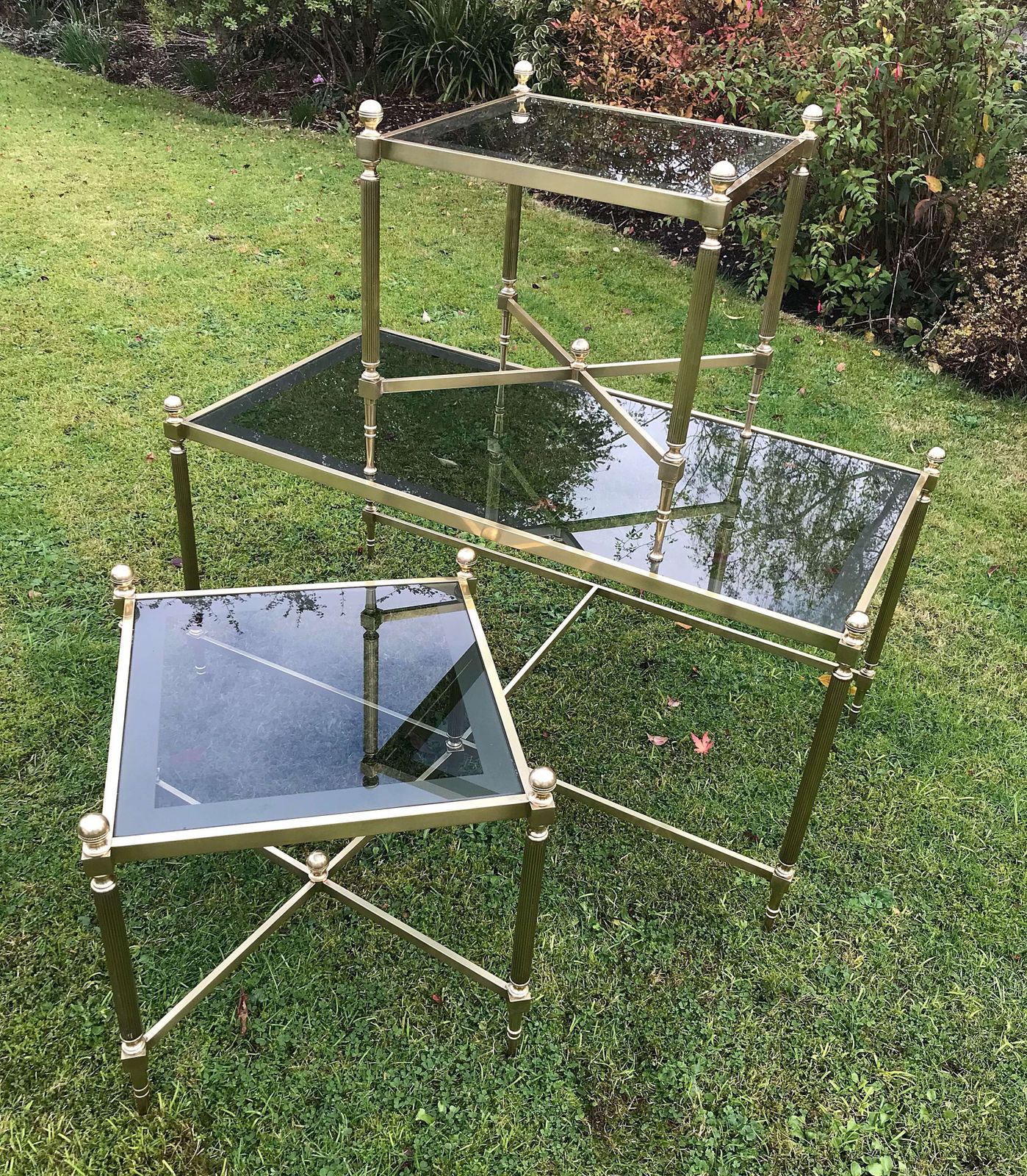 Nest Of Brass And Glass Coffee Tables