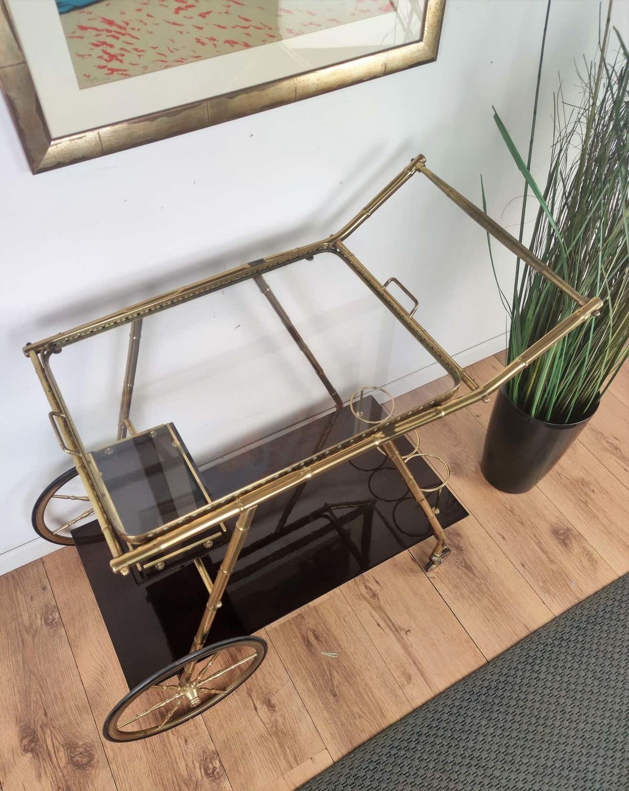 Two Tier Brass And Glass Bar Cart With Removable Top Tray, Italy, 1970s photo Furniture