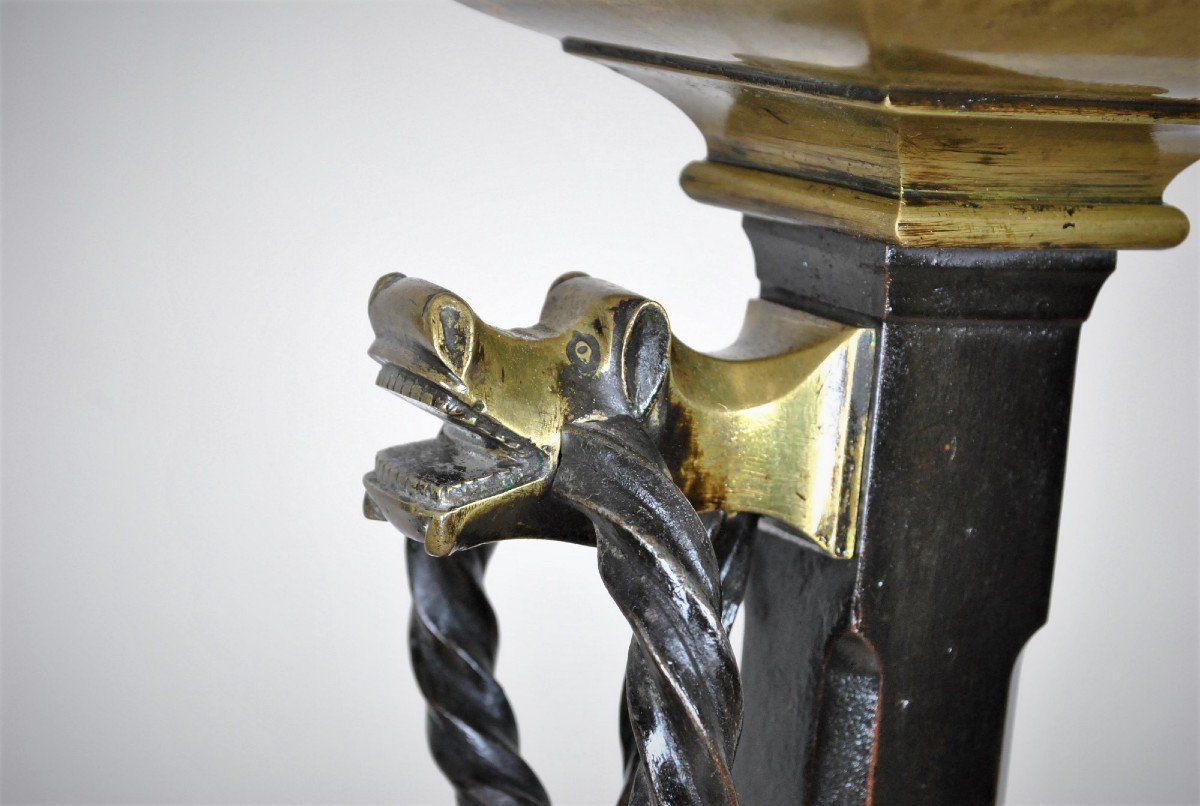 Pair Of Andirons In Bronze And Iron, Gothic Style, Xixth Century photo Home Fixtures