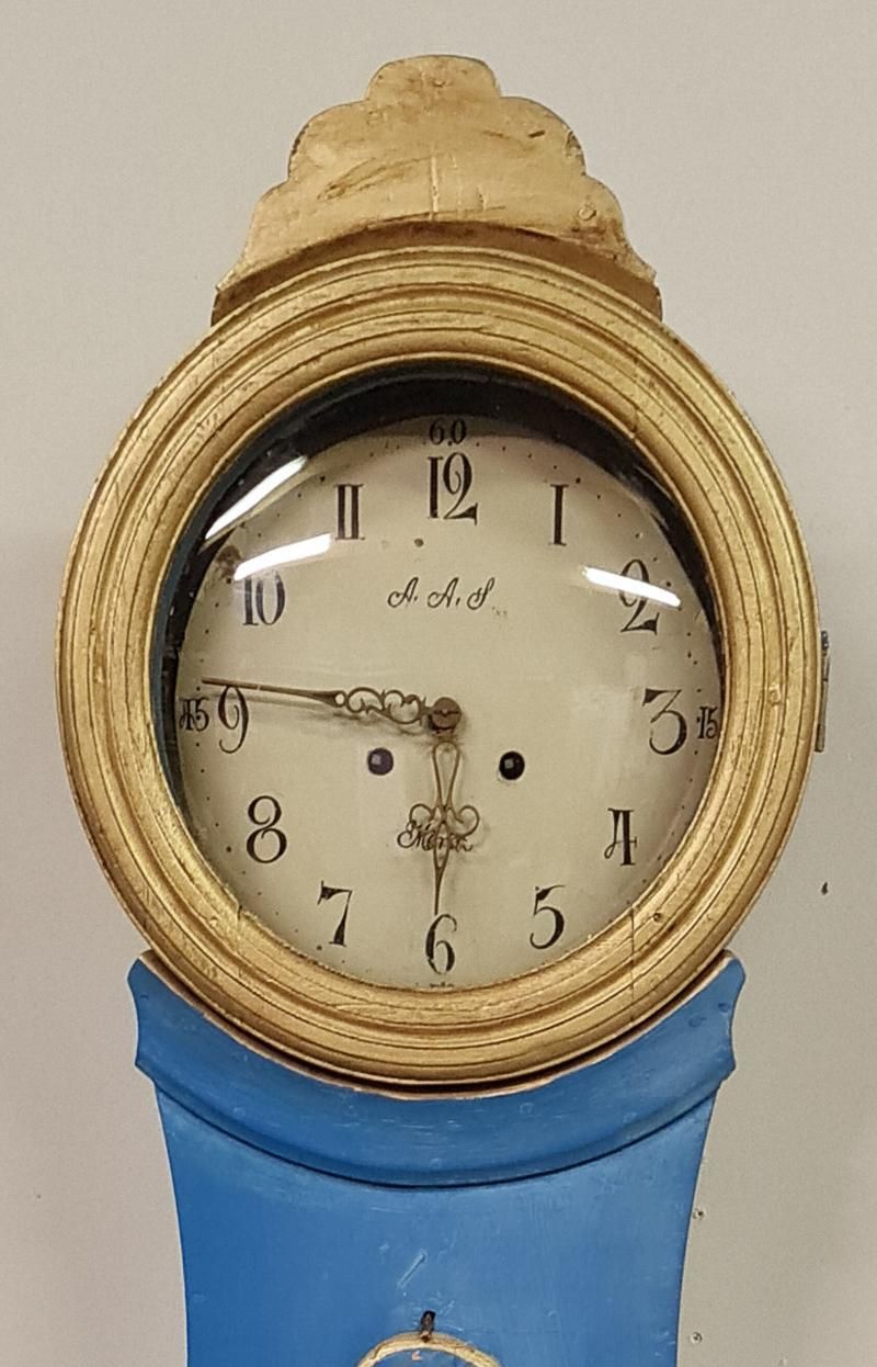 Antique Mora Clock Swedish Early 1800s Blue Gold Star Motif photo furniture