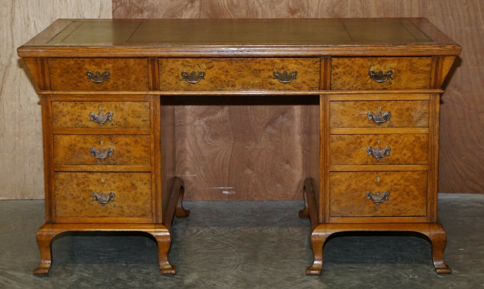 Fine Antique Circa 1880 Victorian Pollard Oak Partner Desk Green Leather Top photo furniture