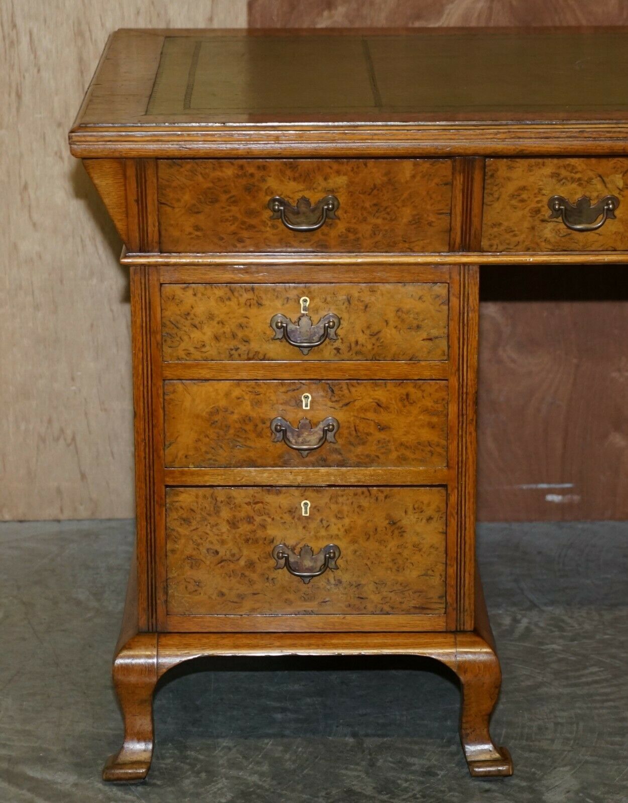 Fine Antique Circa 1880 Victorian Pollard Oak Partner Desk Green Leather Top photo for sale