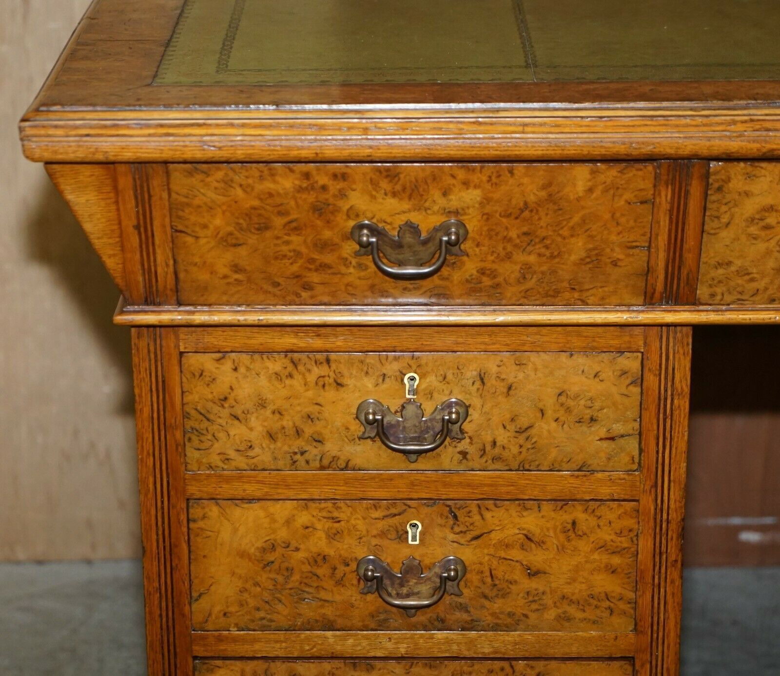 Fine Antique Circa 1880 Victorian Pollard Oak Partner Desk Green Leather Top photo Furniture