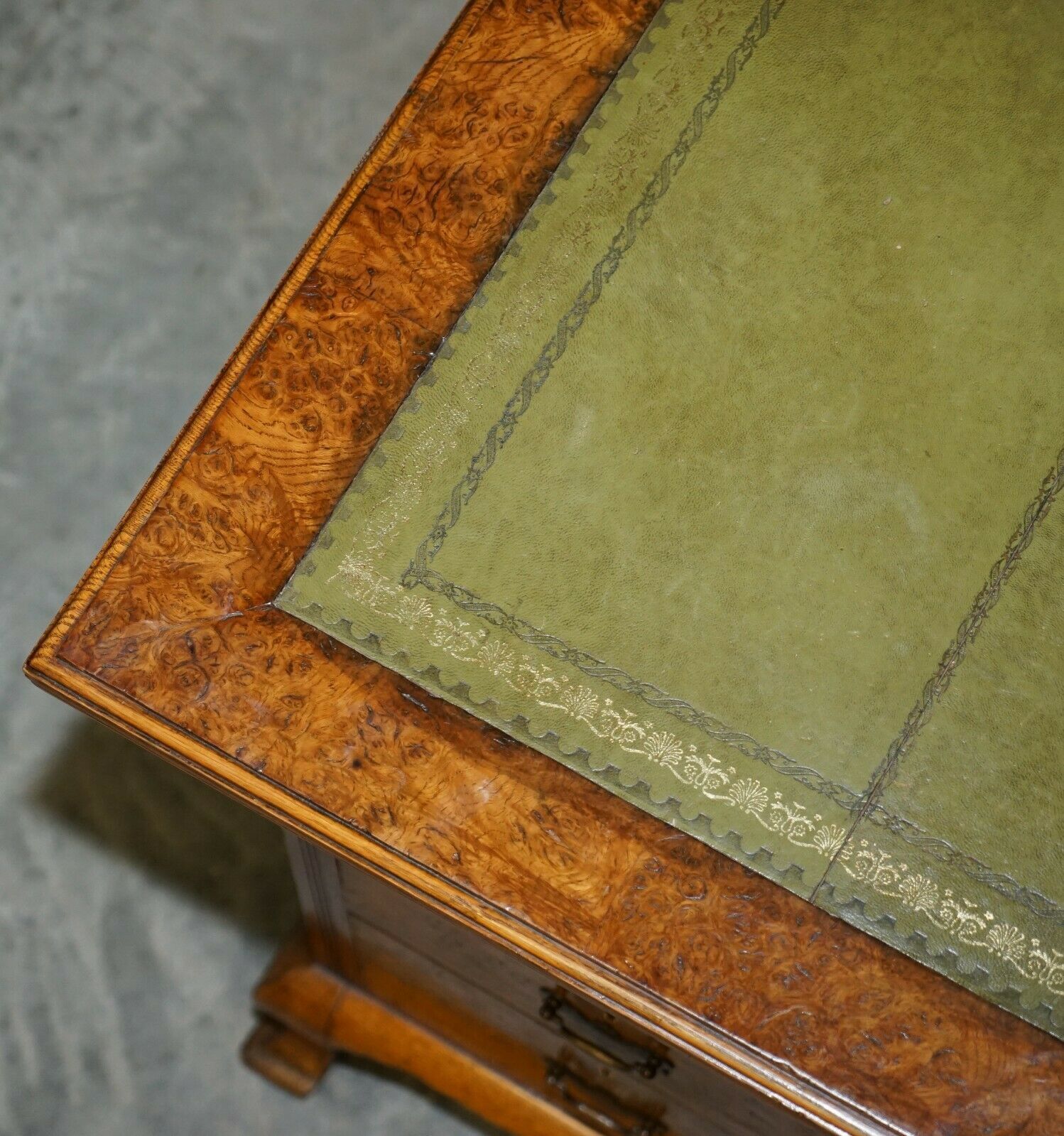 Fine Antique Circa 1880 Victorian Pollard Oak Partner Desk Green Leather Top photo vintage