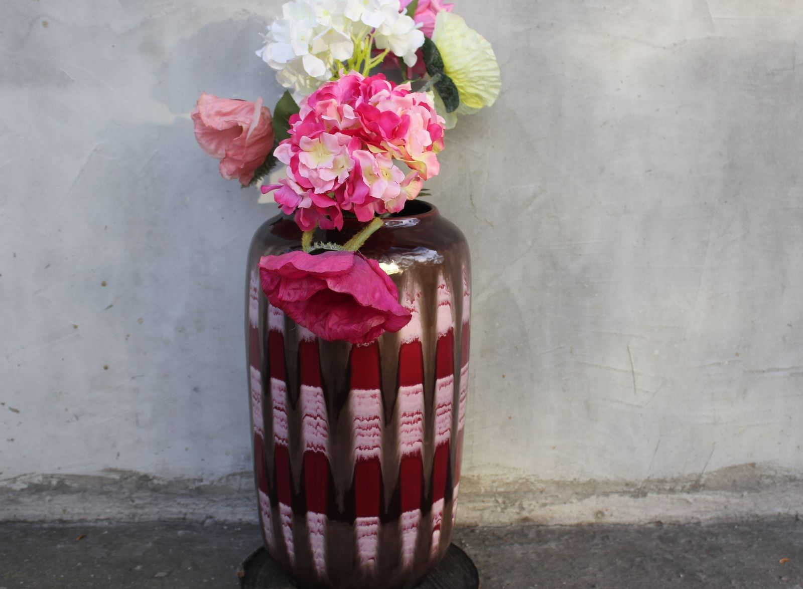 Large Red Ceramic Vase Midway Century Style Handmade Pottery Anniversary Gift Flower