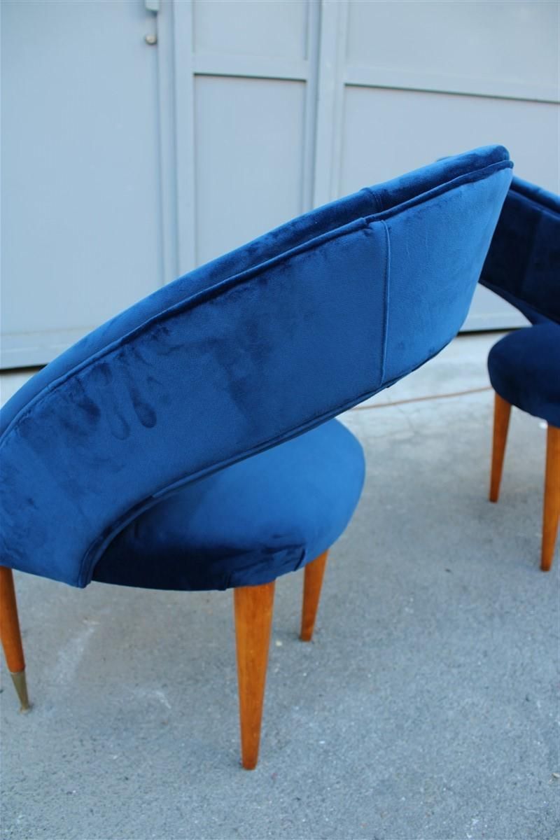 Pair Of Midcentury Cobalt Blue Brass Round Bedroom Chairs Maple Wood photo 2442.0